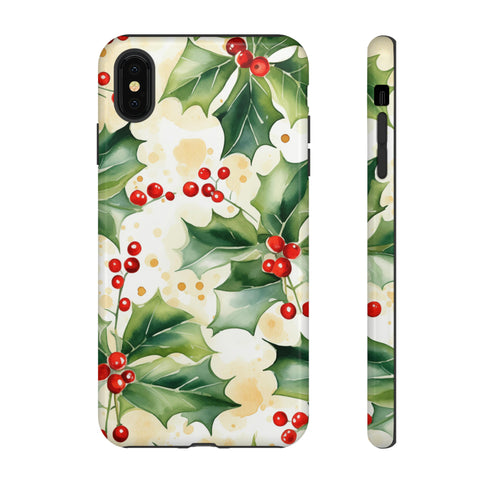Christmas Holly on a Golden Background - Impact Resistant Phone Case iPhone XS MAX Glossy